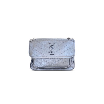 YSL NIKI MEDIUM CHAIN BAG IN CRINKLED VINTAGE LEATHER 633158 (28*20*8.5cm)